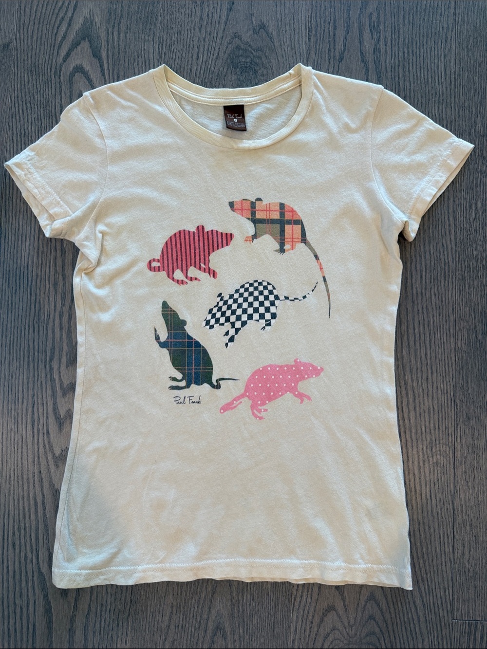 Paul Frank Pale Yellow Short Sleeve Tee with Colorful Patterned Rodents